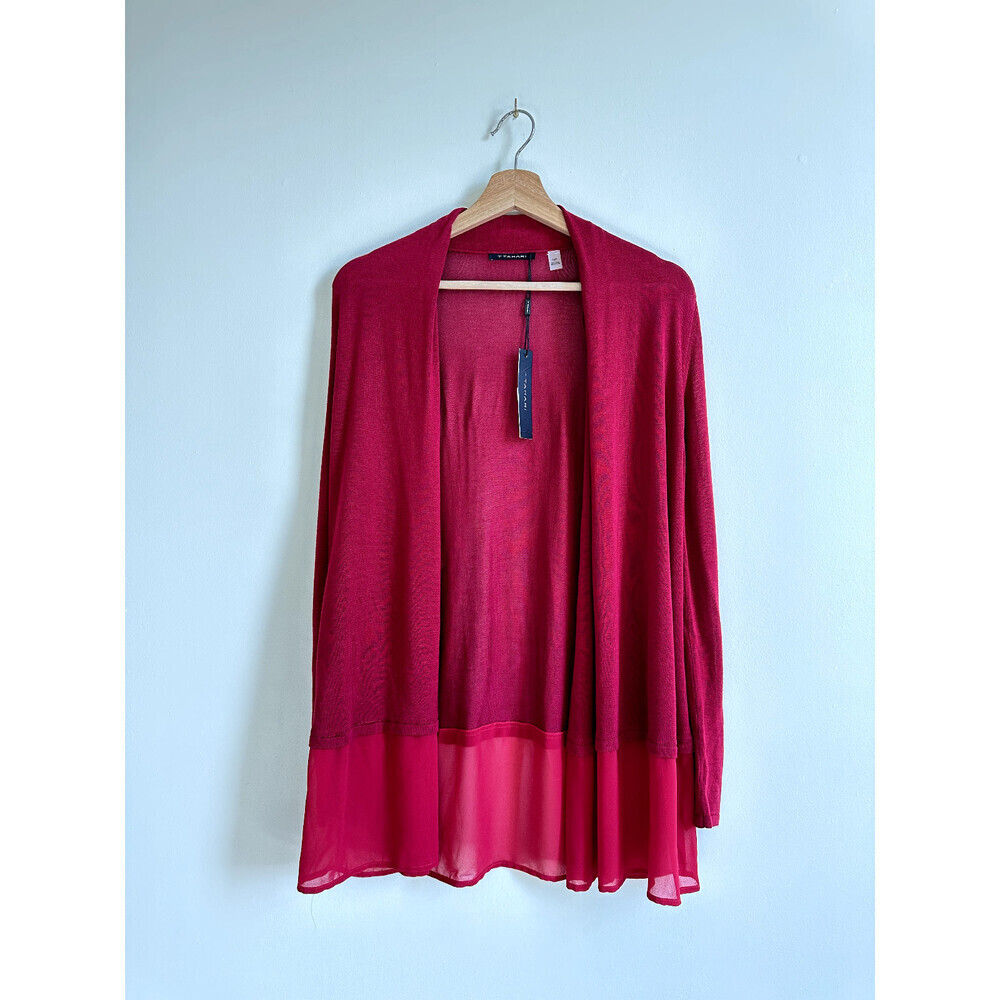 T. Tahari Women's Knit Open Front Cardigan long sleeve in red size XS $88 NWT